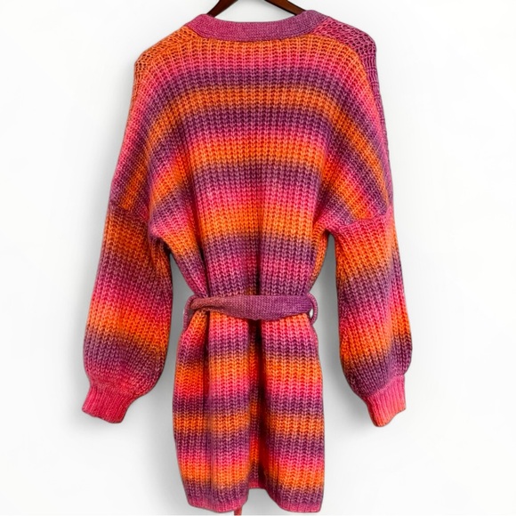 VICI Ombre Knit Belted Cardigan Small Pink Orange Purple Cozy Fall Sweater - Picture 2 of 8